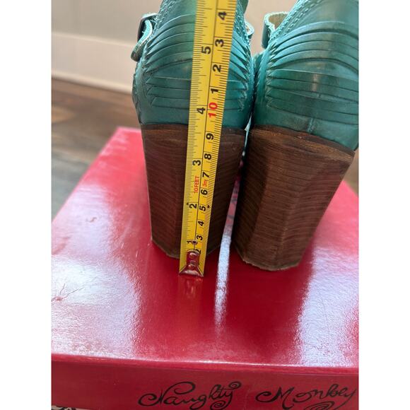 Naughty Monkey "Killion" Turquoise leather peep toe woven bootie SZ 7 - Picture 6 of 9